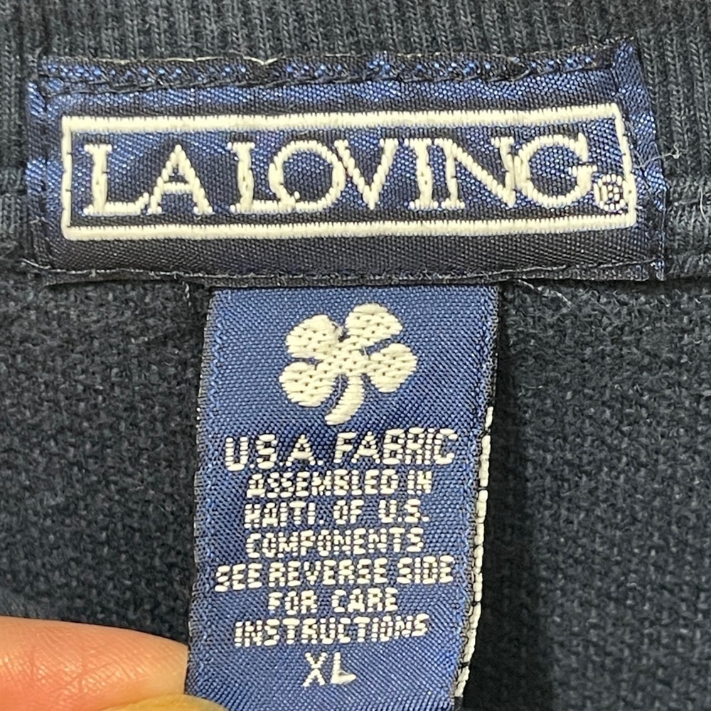 Vintage LA Loving Zig Zag Man Quarter Zip Pullover Navy Blue Embroidered Y2K - Picture 3 of 6